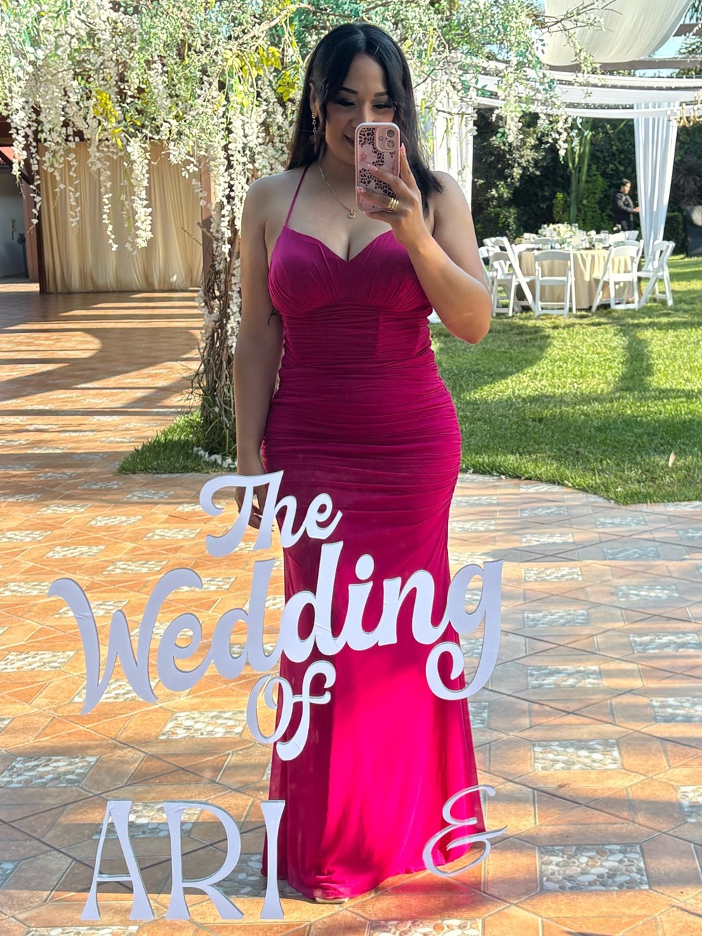 Elegant Fitted Fuchsia Evening Dress with Spaghetti Straps